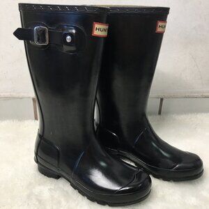 Hunter Kids Black Glossy Tall Rain Boots Size 3 M / 4 F
